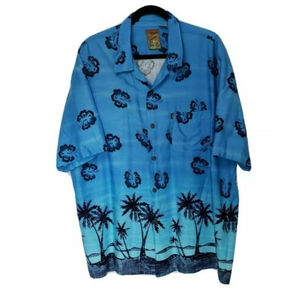 Pineapple Connection Hawaiian Men's Shirt XL 100% Rayon Blue Palm Trees